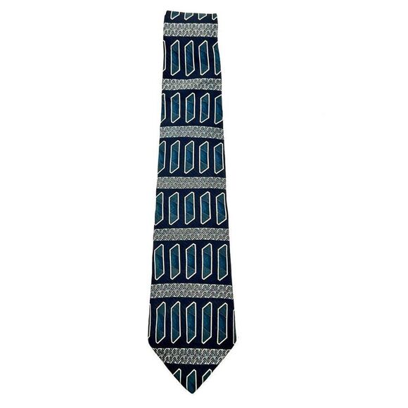 Savile Row 100% Silk Made in USA Tie Multi patterned Blue Black and White - Picture 2 of 7